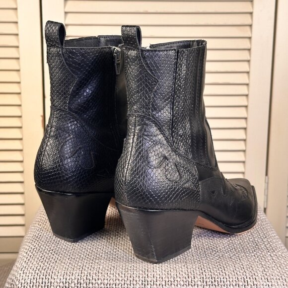 Dolce Vita Ramson Leather Western high Ankle Boots Booties Black Snake - Size 10 - Picture 7 of 8